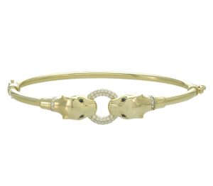 14ct Yellow Gold Gemstone Snake Hinge Bangle