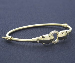 14ct Yellow Gold Gemstone Snake Hinge Bangle