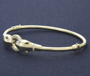 14ct Yellow Gold Gemstone Snake Hinge Bangle