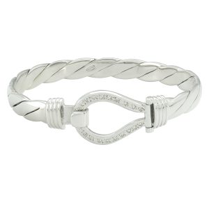 9ct White Gold Gemstone Loop Bangle