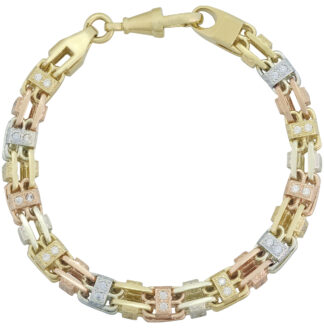 9ct Tri-Colour Gemstone Cage Bracelet 9" 7.5mm