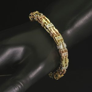 9ct Tri-Colour Gemstone Cage Bracelet 9&#8243; 7.5mm