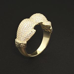 9ct Yellow Gold Gemstone Double Boxing Glove Ring
