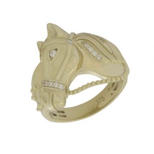 9ct Yellow Gold Gemstone Horse Ring