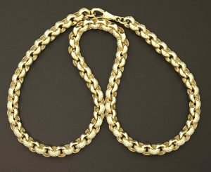 9ct Yellow Gold Gemstone Belcher Chain 22″ 7mm