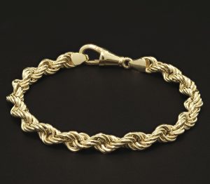9ct Yellow Gold Solid Rope Bracelet 7″ 5mm