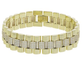 9ct Yellow Gold Gemstone Watch Strap Bracelet 7.5" 15mm