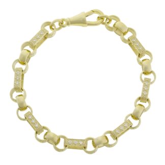 9ct Yellow Gold Gemstone Gypsy Link Bracelet 8.5" 8.5mm