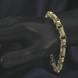 9ct Yellow Gold Gemstone Gypsy Link Bracelet 8.5″ 8.5mm