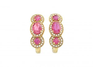 18ct Yellow Gold Ruby &#038; Diamond Drop Earrings