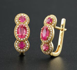 18ct Yellow Gold Ruby &#038; Diamond Drop Earrings