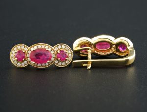 18ct Yellow Gold Ruby &#038; Diamond Drop Earrings
