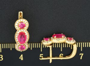 18ct Yellow Gold Ruby &#038; Diamond Drop Earrings