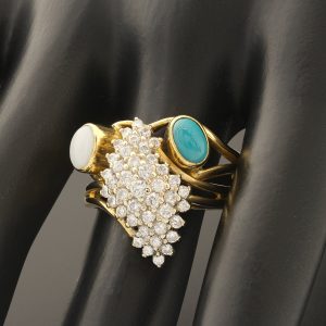18ct Yellow Gold Diamond &#038; Opal &#038; Turquoise Dress Ring