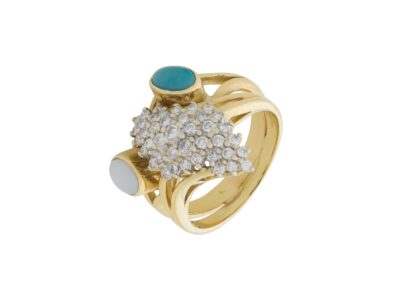 18ct Yellow Gold Diamond & Opal & Turquoise Dress Ring