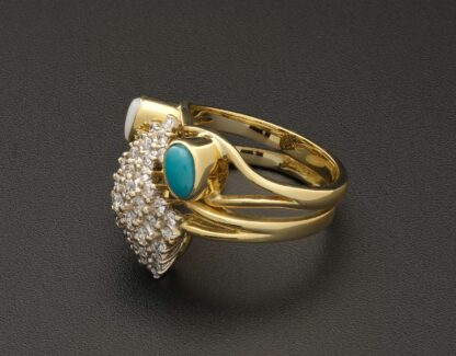 18ct Yellow Gold Diamond & Opal & Turquoise Dress Ring