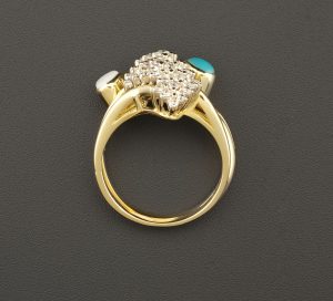 18ct Yellow Gold Diamond &#038; Opal &#038; Turquoise Dress Ring