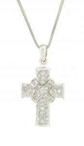 18ct White Gold 0.35ct cz Cross Pendant &#038; Chain