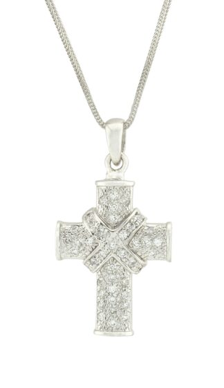 18ct White Gold 0.35ct cz Cross Pendant & Chain