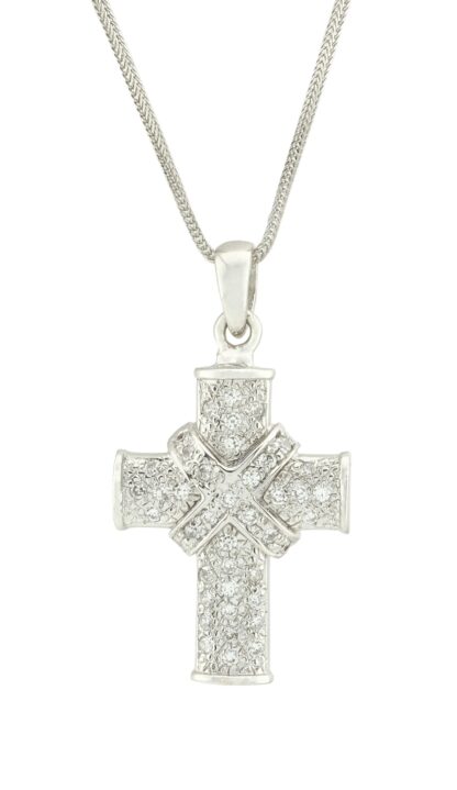 18ct White Gold 0.35ct cz Cross Pendant & Chain