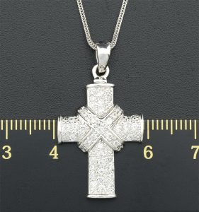 18ct White Gold 0.35ct cz Cross Pendant & Chain