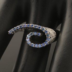 18ct White Gold Sapphire & Diamond Curl Dress Ring