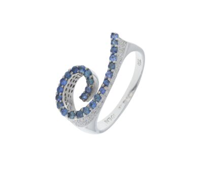 18ct White Gold Sapphire & Diamond Curl Dress Ring