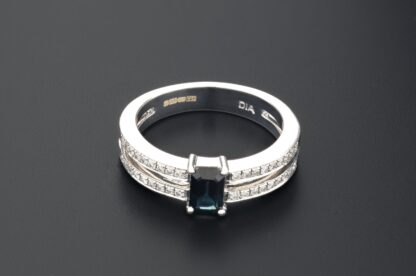 18ct White Gold Emerald Cut Sapphire & Diamond Ring