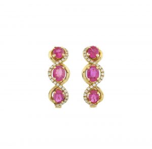 18ct Yellow gold ruby &#038; diamond drop earrings