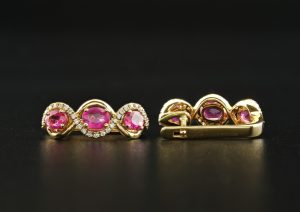 18ct Yellow gold ruby &#038; diamond drop earrings