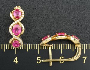 18ct Yellow gold ruby &#038; diamond drop earrings