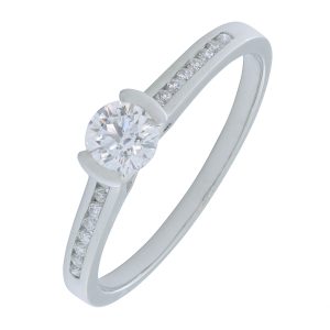 Platinum 0.74ct Round Diamond &#038; Diamond Shoulders