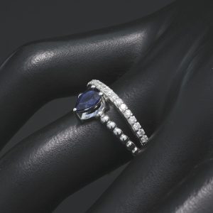 18ct White Gold Pear Sapphire And Diamond Ring