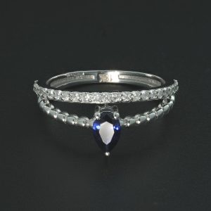 18ct White Gold Pear Sapphire And Diamond Ring