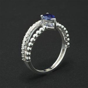 18ct White Gold Pear Sapphire And Diamond Ring
