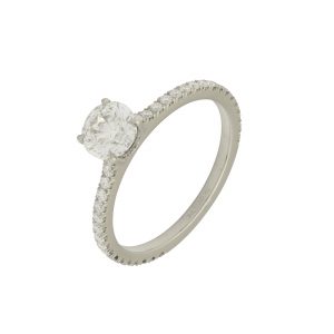 Platinum 1.04ct Round Diamond Solitaire Ring &#038; Diamond Shoulders