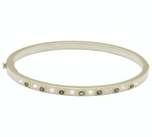 18ct White Gold Diamond and Sapphire Hinge Bangle