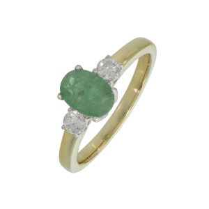 18ct Yellow Gold 0.50ct Emerald 0.15ct Diamond Trilogy Ring