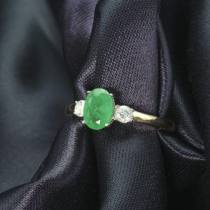 18ct Yellow Gold 0.50ct Emerald 0.15ct Diamond Trilogy Ring