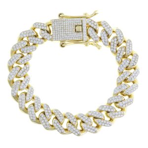 9ct Yellow Gold 7.36ct Diamond Cuban Bracelet 8.5&#8243; 14.3mm