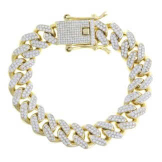 9ct Yellow Gold 7.36ct Diamond Cuban Bracelet 8.5" 14.3mm