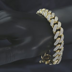9ct Yellow Gold 7.36ct Diamond Cuban Bracelet 8.5″ 14.3mm
