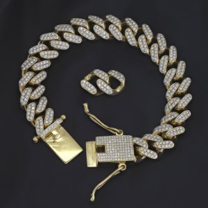 9ct Yellow Gold 7.36ct Diamond Cuban Bracelet 8.5″ 14.3mm