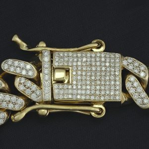 9ct Yellow Gold 7.36ct Diamond Cuban Bracelet 8.5″ 14.3mm