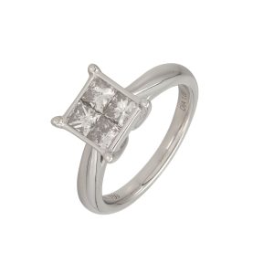 18ct White Gold 1.00ct Princess Cut Diamond Cluster Ring