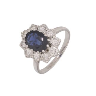 18ct White Gold 1.68ct Sapphire & 1.30ct Diamond Cluster Ring