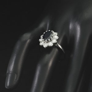 18ct White Gold 1.68ct Sapphire &#038; 1.30ct Diamond Cluster Ring