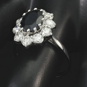 18ct White Gold 1.68ct Sapphire &#038; 1.30ct Diamond Cluster Ring