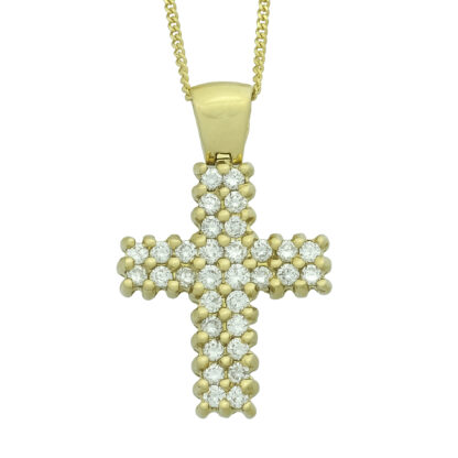 18ct Yellow Gold 1.00ct Diamond Latin Cross Necklace 18"