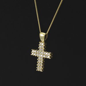 18ct Yellow Gold 1.00ct Diamond Latin Cross Necklace 18&#8243;
